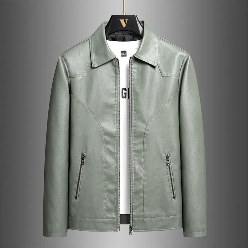 Men's Motorcycle Jacket with Collar and Zipper | Fitted Cut