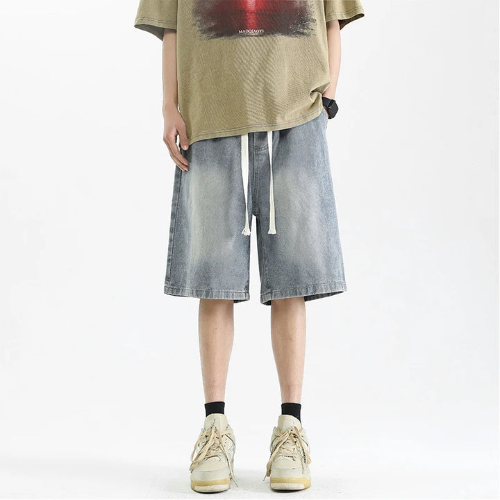 Men's Washed Long Shorts with Drawstring | Baggy Fit