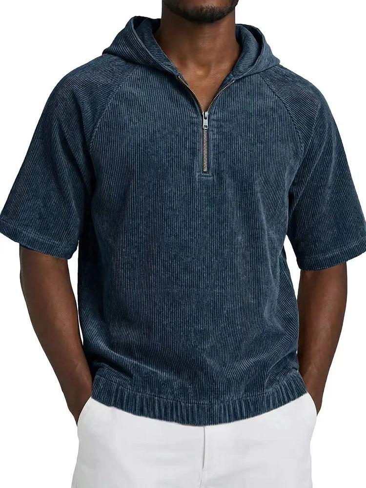 Men's Hoodie with Short Sleeves and Half-Zip | Relaxed Fit
