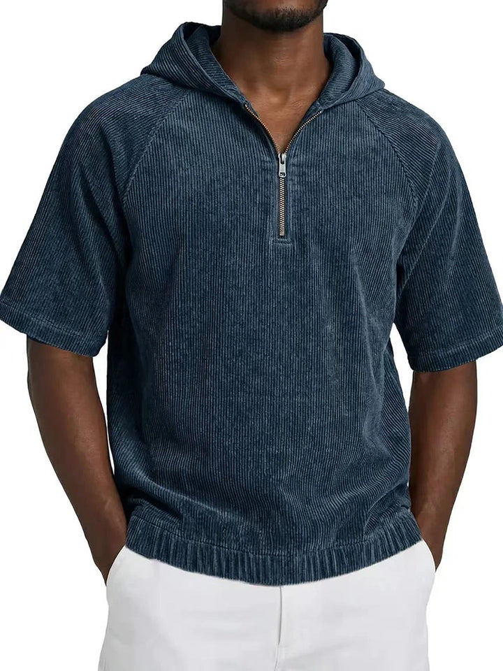 Men's Hoodie with Short Sleeves and Half-Zip | Relaxed Fit