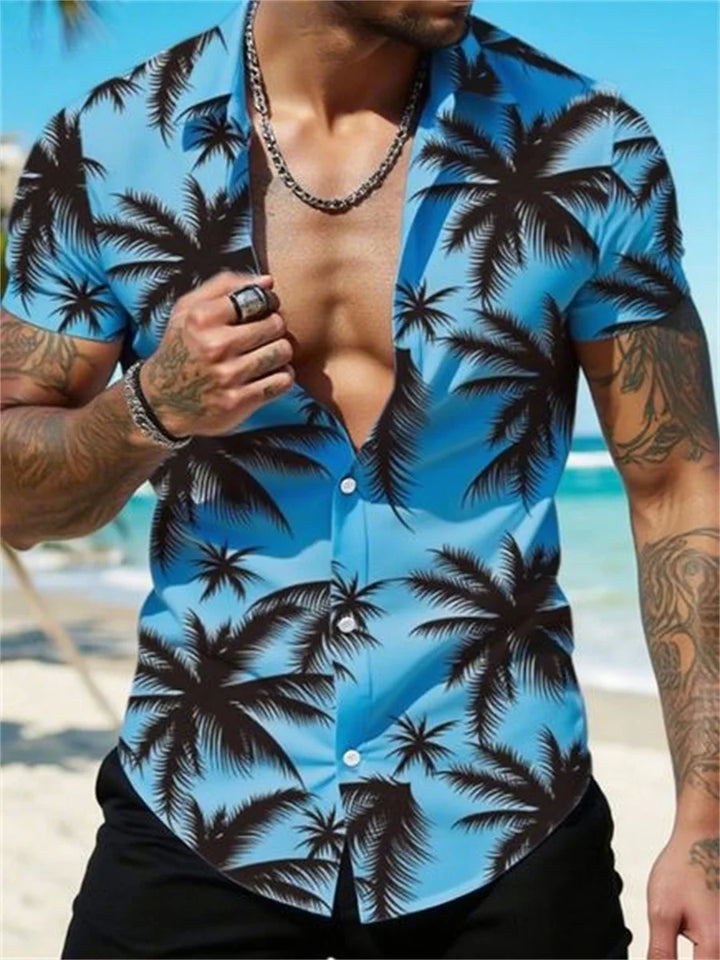 Jakub | Men’s Hawaiian Shirt with a Palm Pattern and Tailored Fit