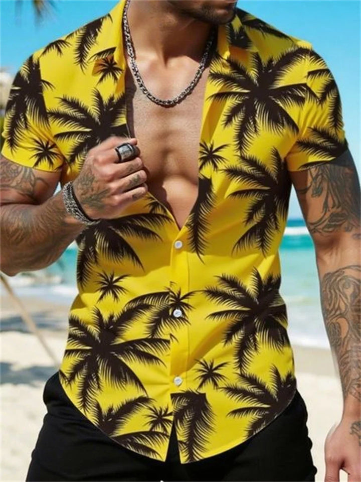 Jakub | Men’s Hawaiian Shirt with a Palm Pattern and Tailored Fit