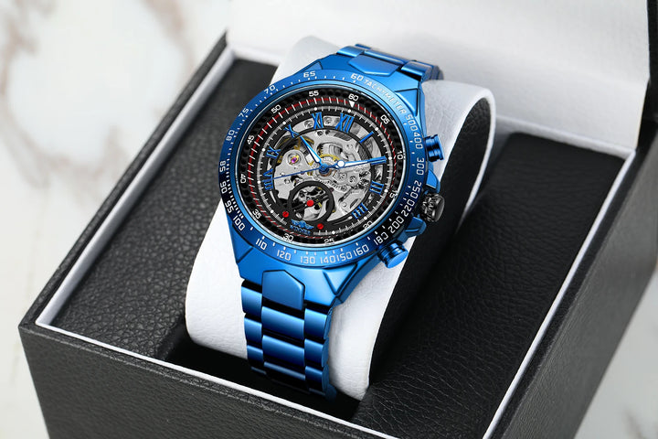 Men's Automatic Watch | Round Case | Skeleton Movement | Sporty-Elegant Style