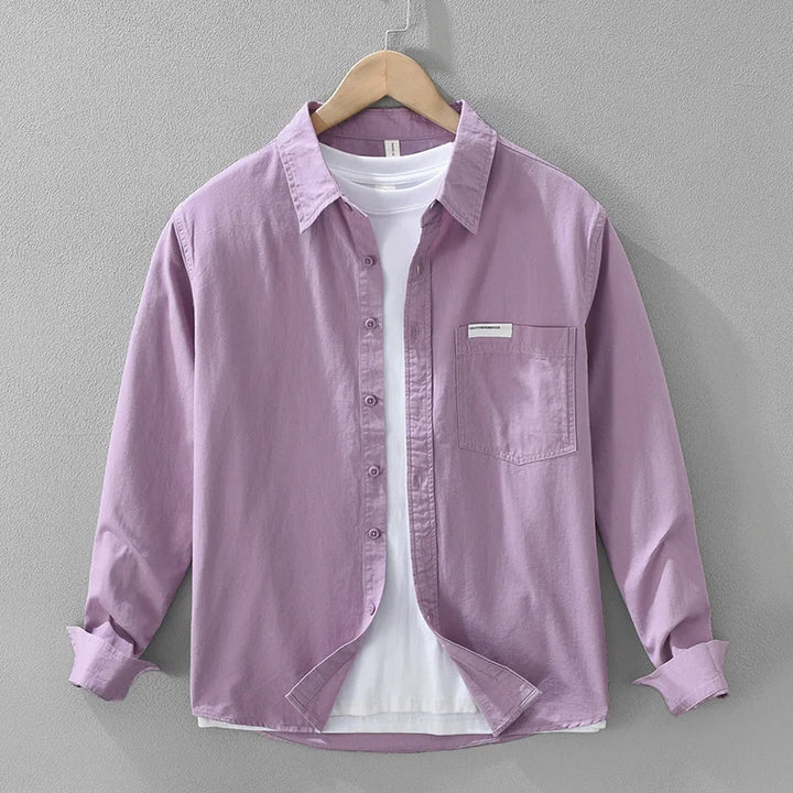 Męska Koszula na Guziki z Długim Rękawem Slim Fit | Vintage