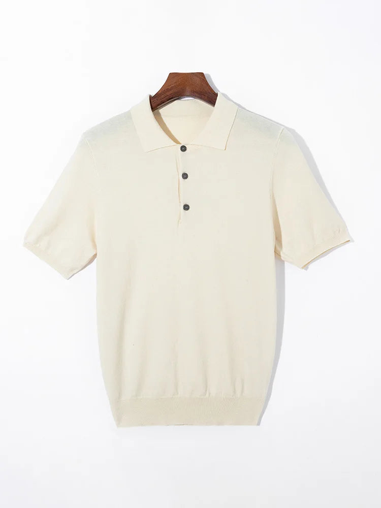 Męski Top Polo z Krótkim Rękawem, Guzikami i Wykładanym Kołnierzykiem | Elegancki Styl