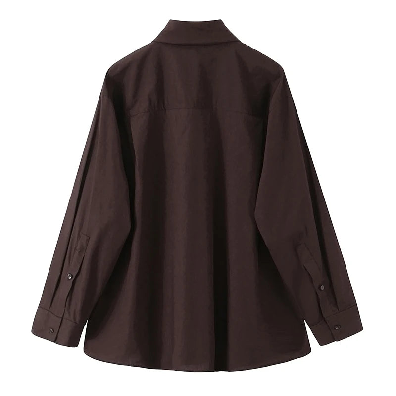 Women's Long Sleeve Shirt Blouse with Tie | Button Closure