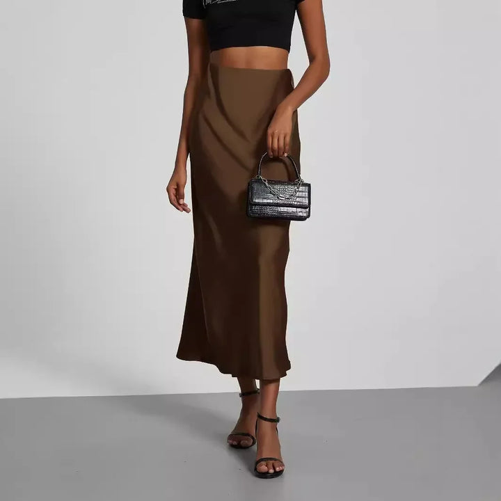 Women's High Waist Satin Effect Diagonal Cut Flared Skirt | Midi