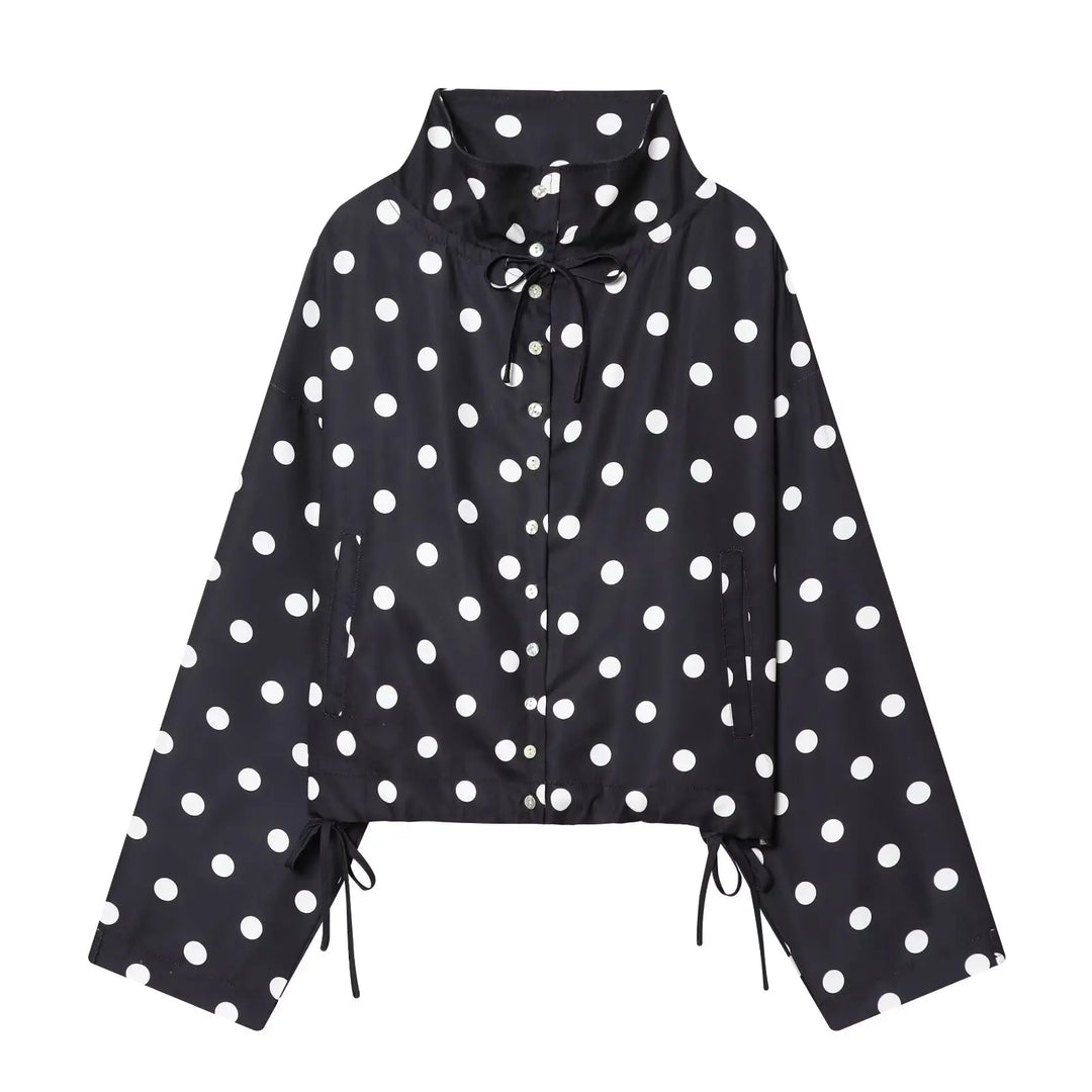 Women's Long Sleeve Jacket with High Collar in Polka Dots | Street Style