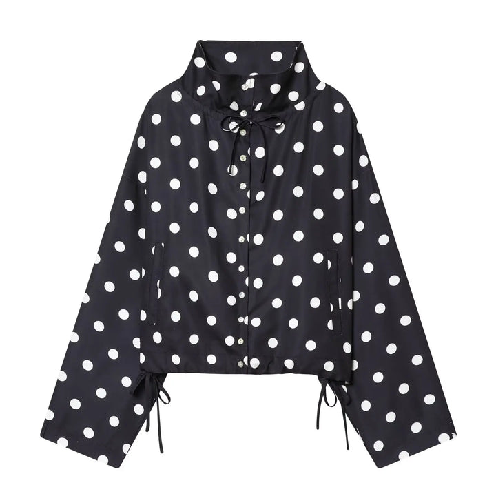 Women's Long Sleeve Jacket with High Collar in Polka Dots | Street Style