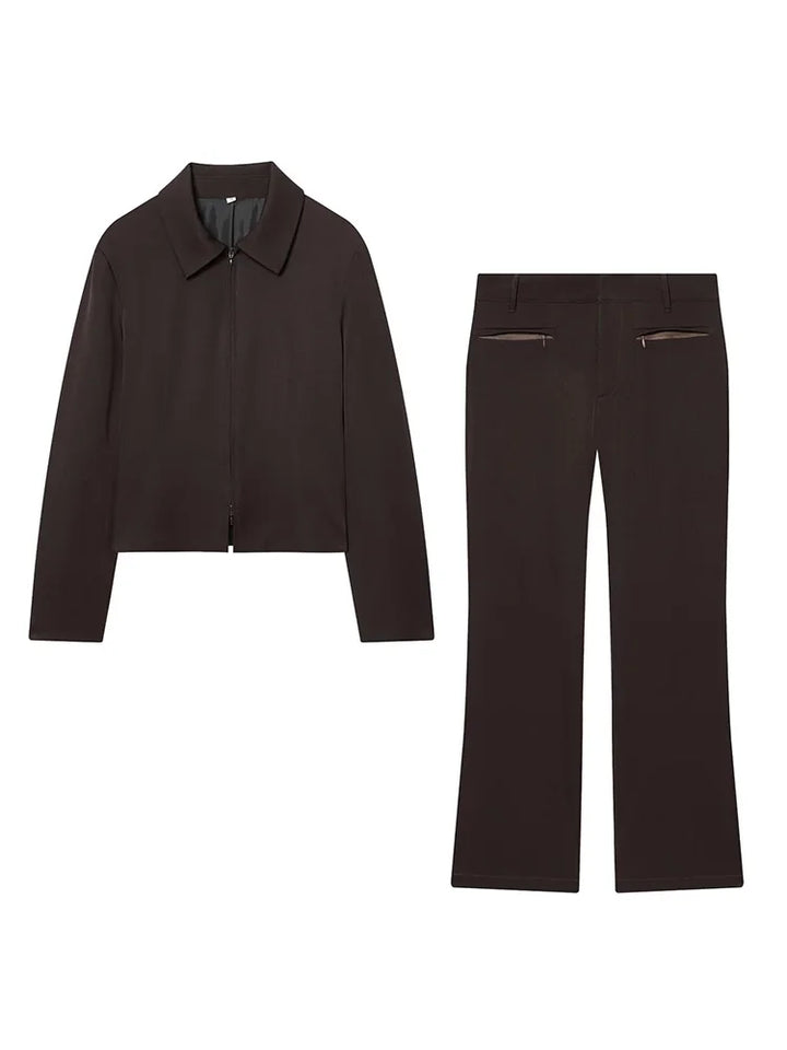 Women's Short Jacket and Straight-Leg Pants Two-Piece Set | Fitted Style