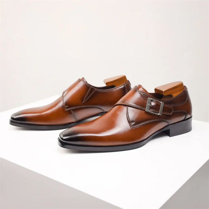 Alistair | Męskie Półbuty Wizytowe Monk Strap z Klamrą i Smukłym Noskiem