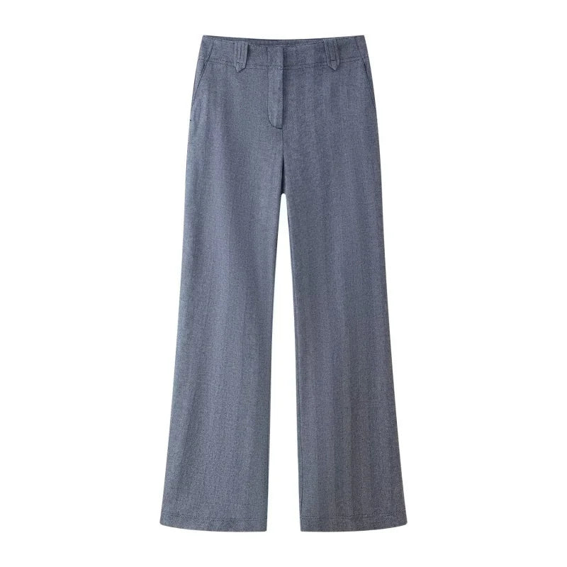 Women's Set with Short Zip-Up Jacket and Wide-Leg High-Waist Pants | Two-Piece Outfit