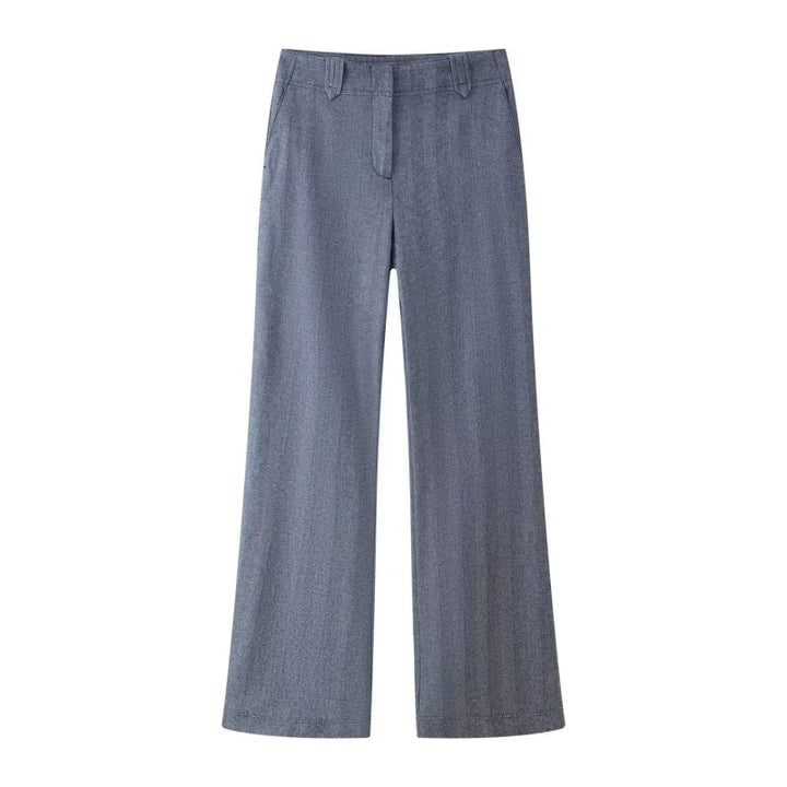 Women's Set with Short Zip-Up Jacket and Wide-Leg High-Waist Pants | Two-Piece Outfit
