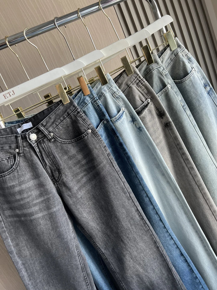 Damskie Wysoki Stan Szeroka Nogawka Spodnie Casual | Prosty Krój