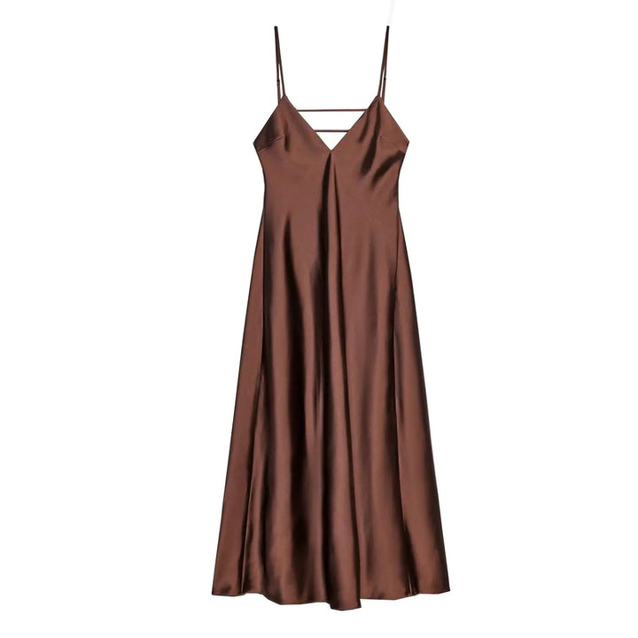 Women's Sleeveless Midi Dress with Straps and Slit | Open Back