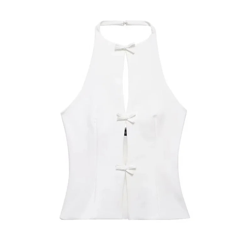 Damski Bez Rękawów Wiązanie z Przodu Halter Top i Mini Spódnica Dwuczęściowy Zestaw | Odkryte Plecy