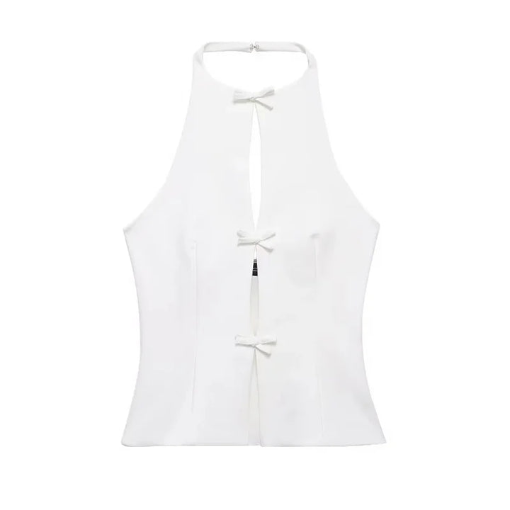 Damski Bez Rękawów Wiązanie z Przodu Halter Top i Mini Spódnica Dwuczęściowy Zestaw | Odkryte Plecy