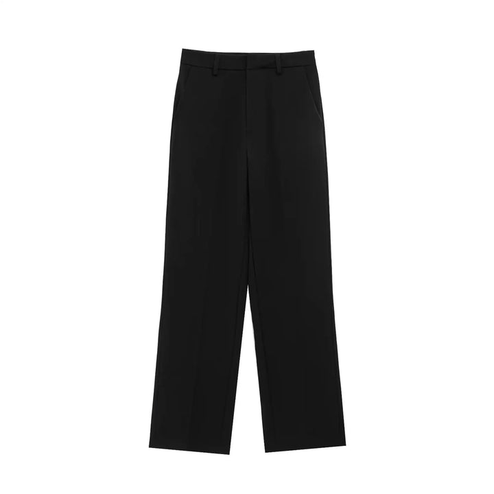 Women's Collar Front Zipper Top and Wide Pants Two-Piece Set | Minimalist Style