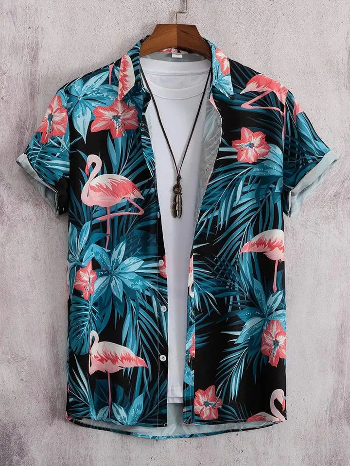 Norbert | Men's Hawaiian Shirt with a Flamingo Pattern and a Relaxed Fit