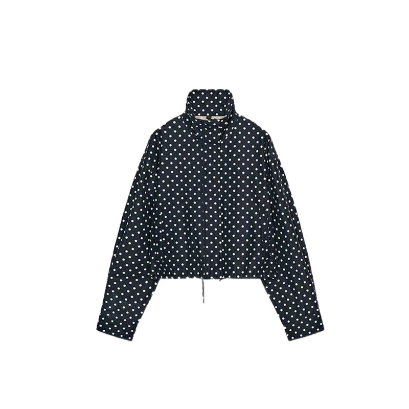 Women's Polka Dot Long Sleeve Top and Shorts Two-Piece Set | High Neckline