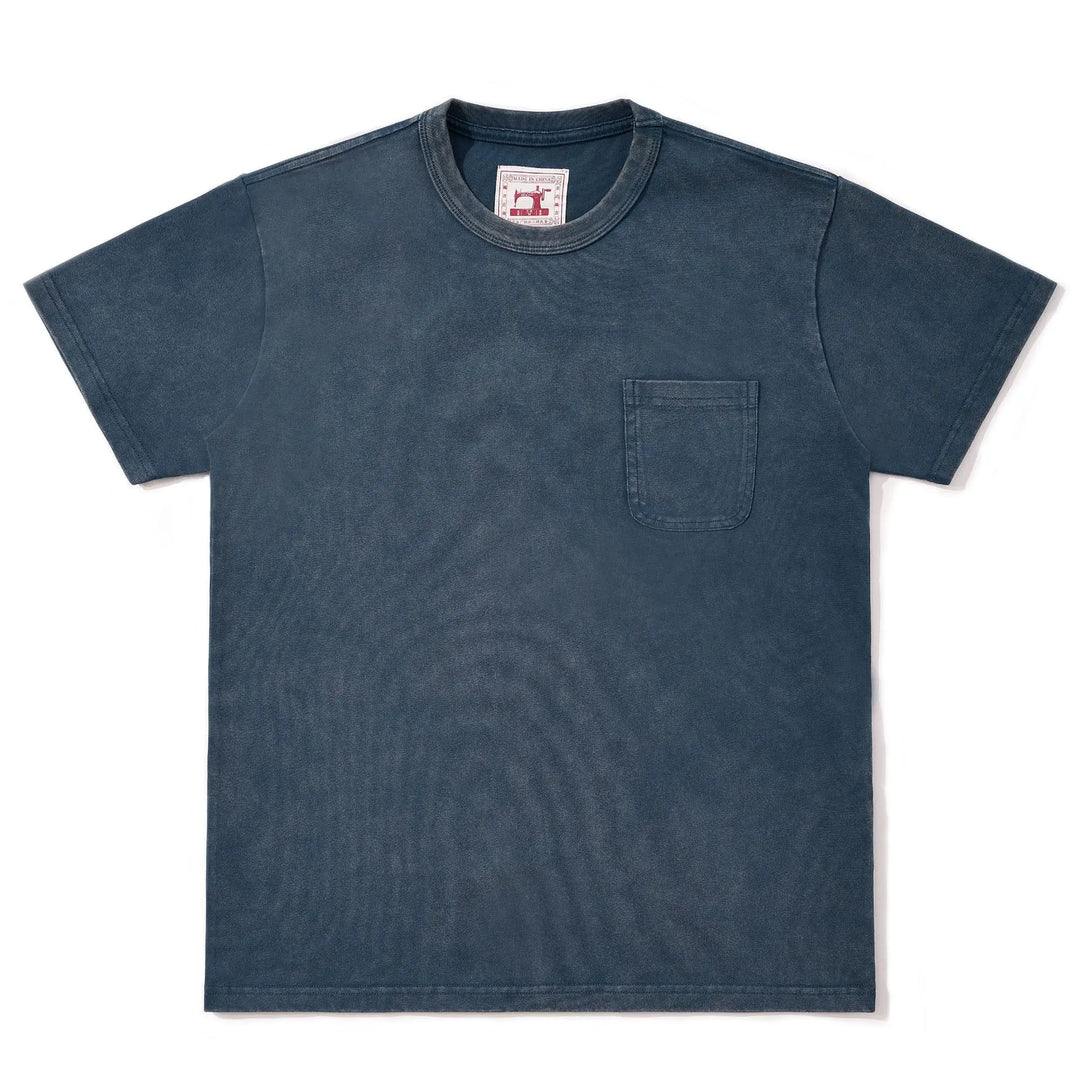 Męski Sprany T-Shirt z Okrągłym Dekoltem, Krótkim Rękawem i Kieszonką | Vintage Krój