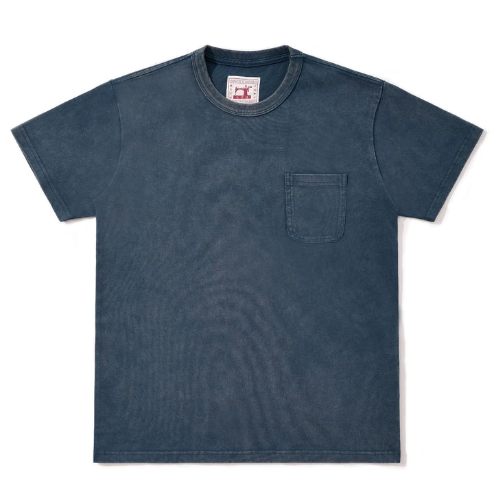 Męski Sprany T-Shirt z Okrągłym Dekoltem, Krótkim Rękawem i Kieszonką | Vintage Krój