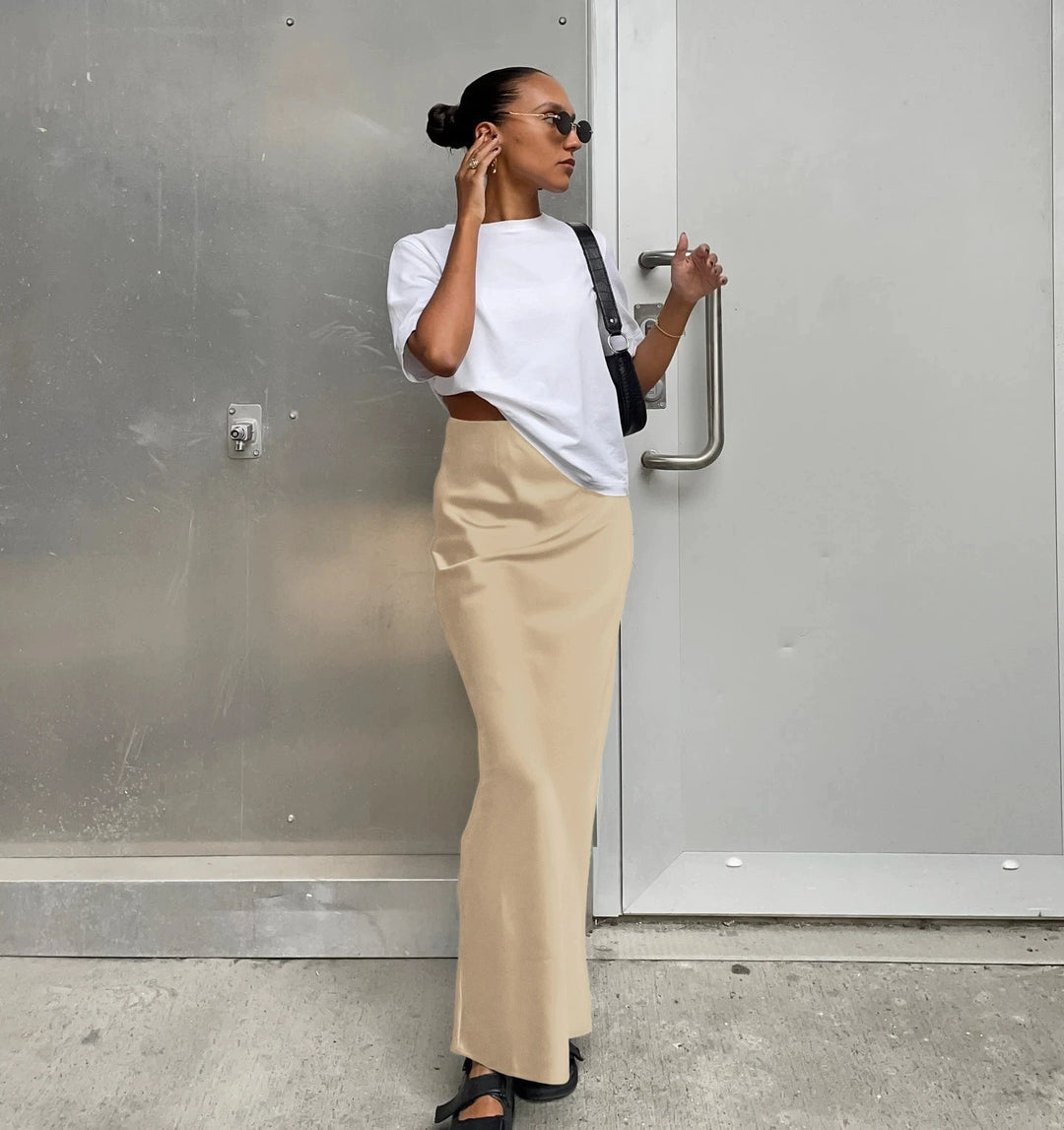 Women's High Waist Straight Cut Minimalist Style Skirt | Maxi