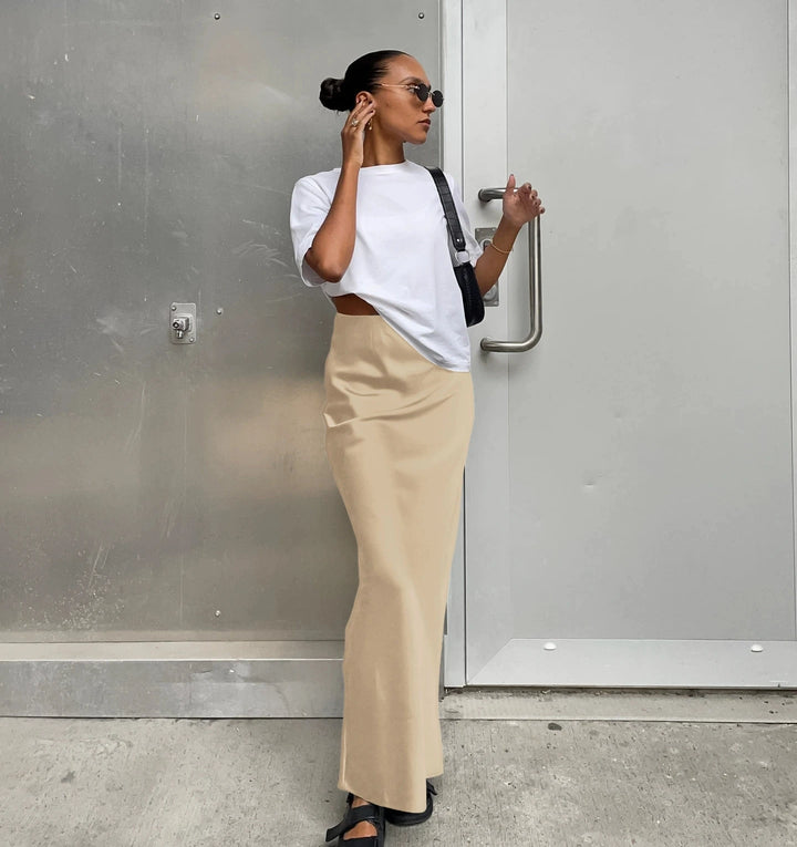 Women's High Waist Straight Cut Minimalist Style Skirt | Maxi