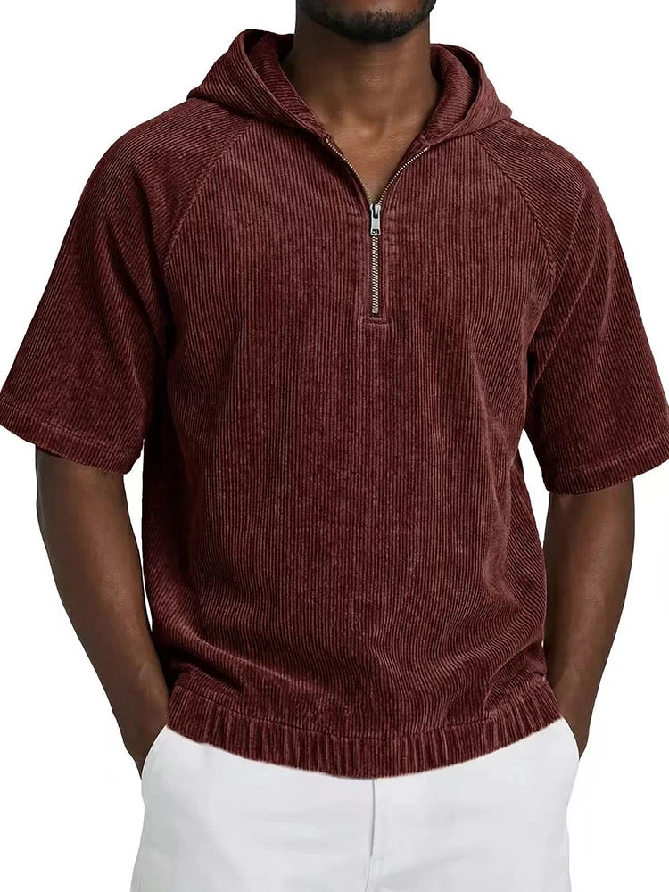 Men's Hoodie with Short Sleeves and Half-Zip | Relaxed Fit