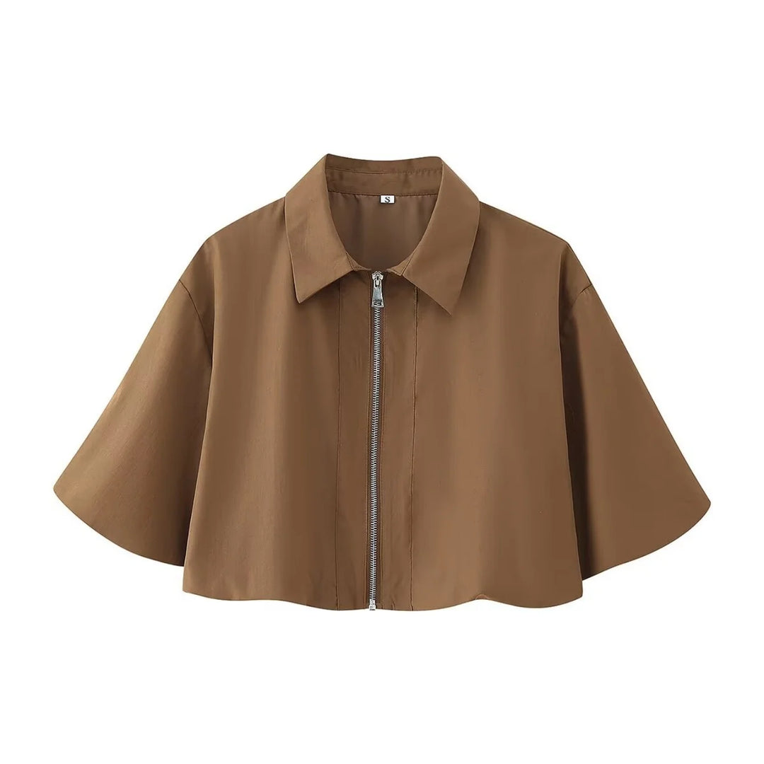 Women's Short Zip Jacket and Pleated Midi Skirt Two-Piece Set | Batwing Sleeve