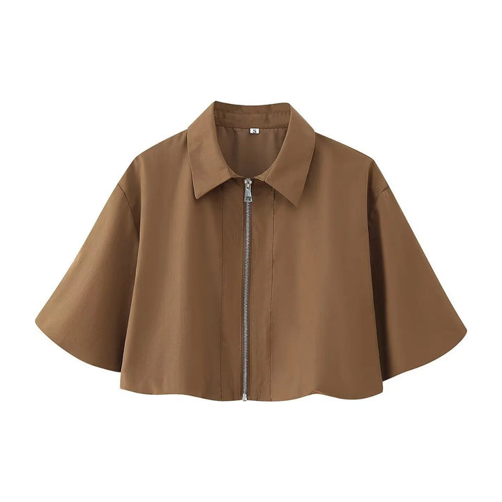Women's Short Zip Jacket and Pleated Midi Skirt Two-Piece Set | Batwing Sleeve