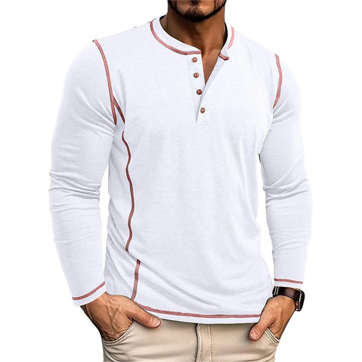 Męska Koszulka Henley z Długim Rękawem | Koszulka Casual z Guzikami