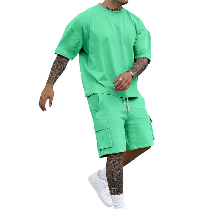 Męski Komplet z Oversize T-Shirtem z Krótkim Rękawem i Szortami Cargo | Luźny Krój