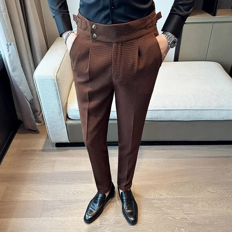 Dominic | Męskie Teksturowane Spodnie Slim Fit z Zakładkami i Zwężanymi Nogawkami