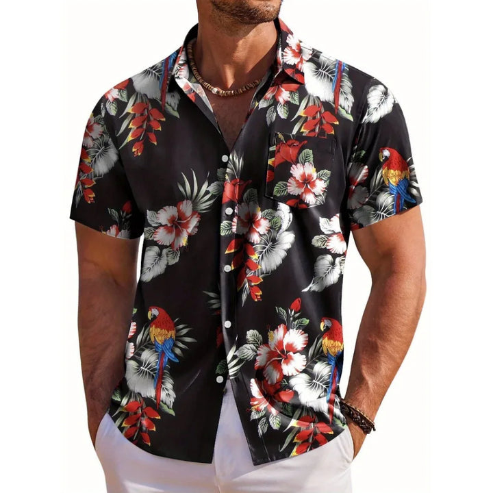Adrian | Men's Hawaiian Shirt with a Botanical Floral Pattern and Relaxed Fit