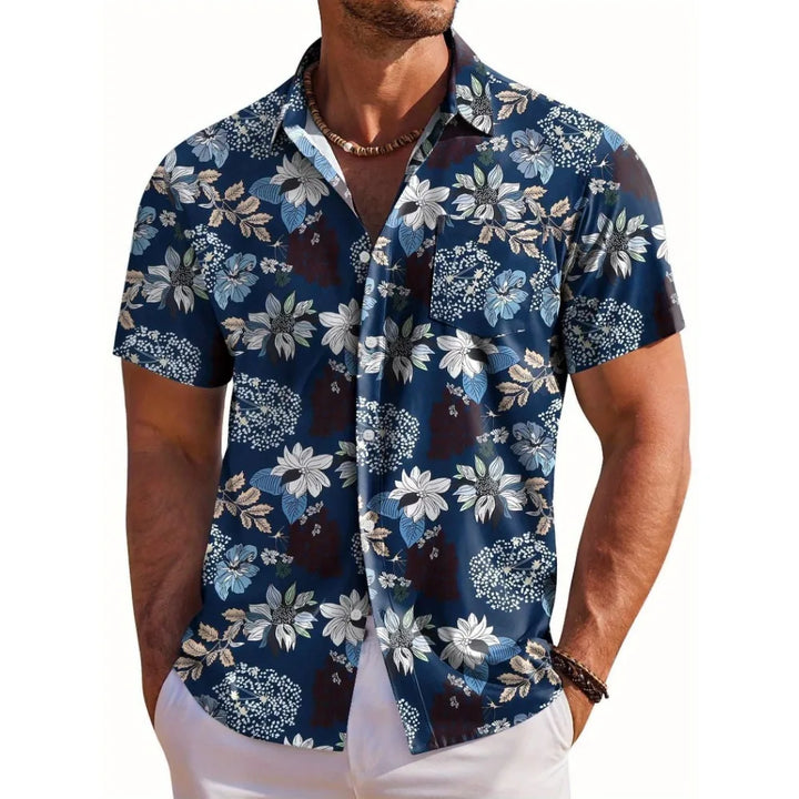 Adrian | Men's Hawaiian Shirt with a Botanical Floral Pattern and Relaxed Fit