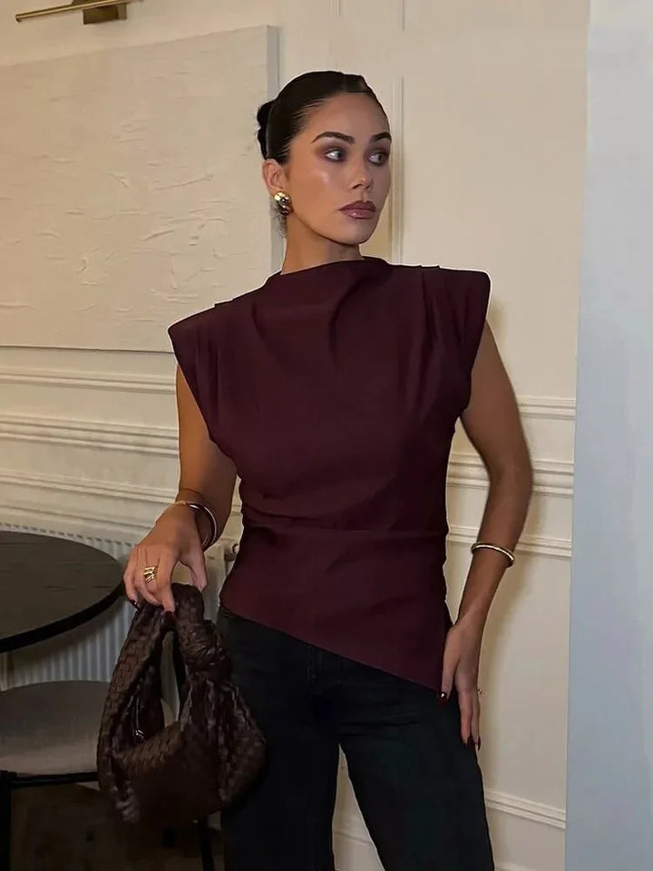 Damski Dopasowany Top Bez Rękawów z Szerokimi Ramionami | Styl Minimalistyczny