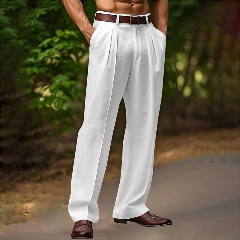 Męskie Spodnie Casual | Spodnie z Prostą Nogawką | Zakładki Z Przodu | Elegancki Codzienny Styl