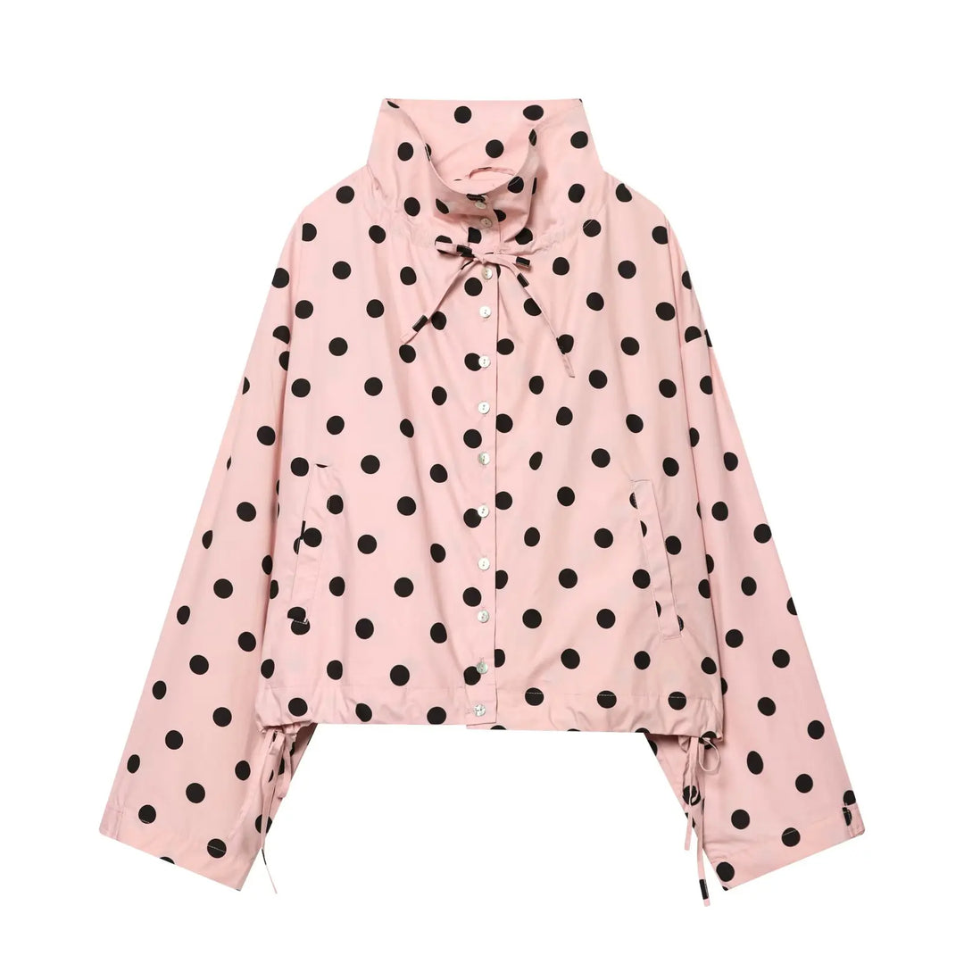 Women's Long Sleeve Jacket with High Collar in Polka Dots | Street Style