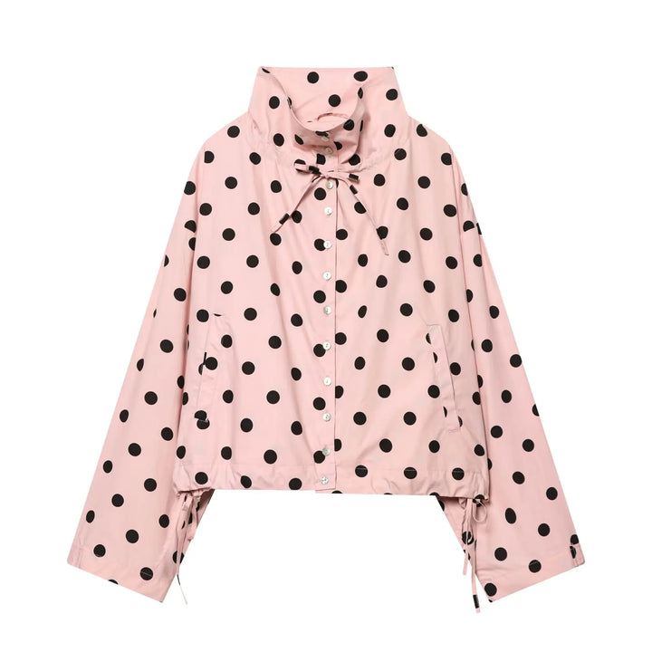 Women's Long Sleeve Jacket with High Collar in Polka Dots | Street Style