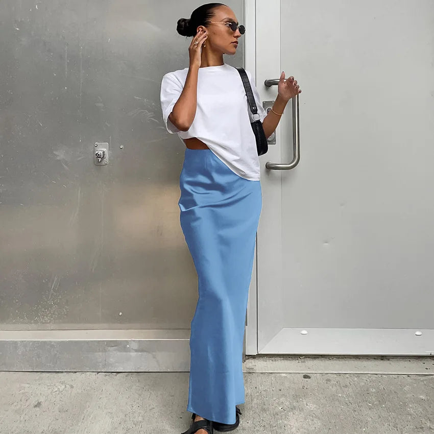Women's High Waist Straight Cut Minimalist Style Skirt | Maxi