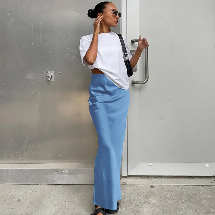 Women's High Waist Straight Cut Minimalist Style Skirt | Maxi
