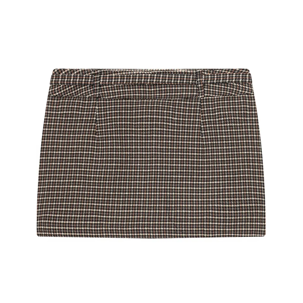 Women's Plaid Set with Short Jacket with Long Sleeves and Mini Skirt with Slit | Retro Style