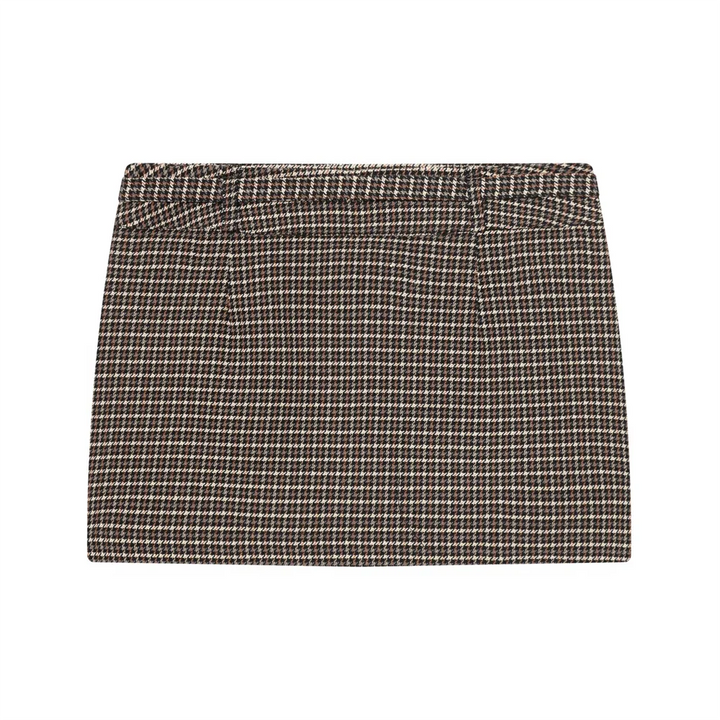 Women's Plaid Set with Short Jacket with Long Sleeves and Mini Skirt with Slit | Retro Style