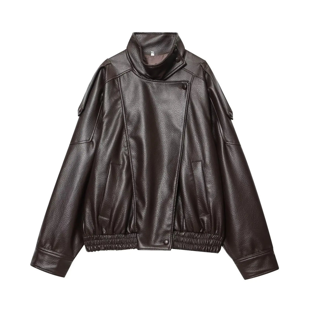Women's Long Sleeve Jacket with Stand-Up Collar and Zipper | Oversize