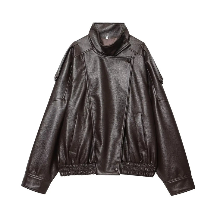Women's Long Sleeve Jacket with Stand-Up Collar and Zipper | Oversize