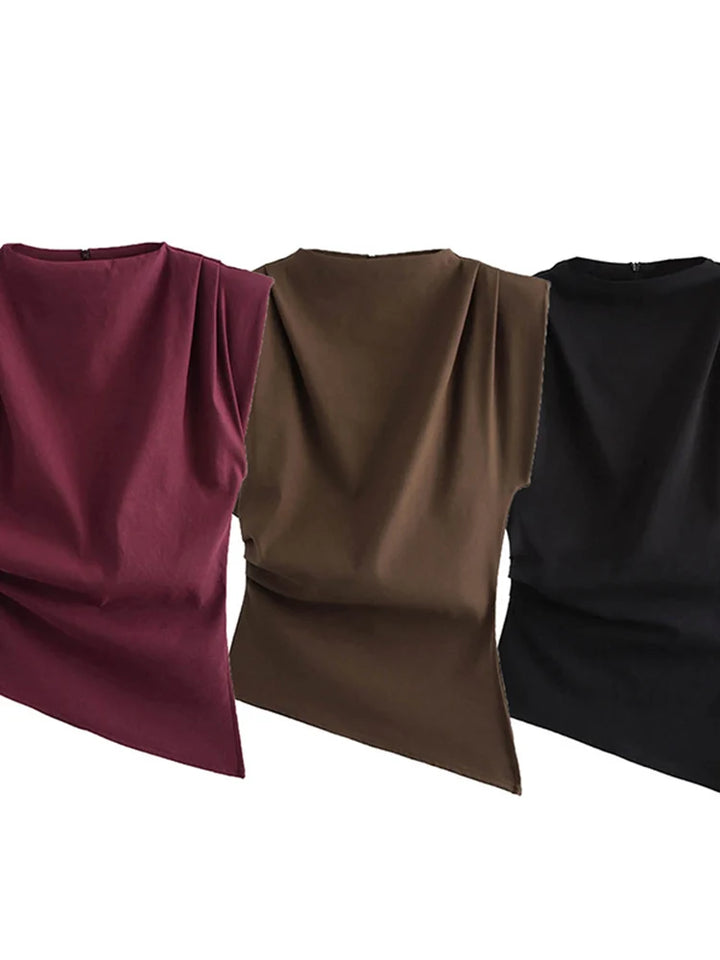 Damski Dopasowany Top Bez Rękawów z Szerokimi Ramionami | Styl Minimalistyczny