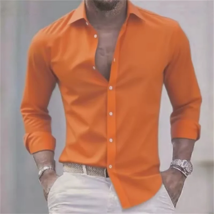 Męska Guziki Slim Fit Koszula Casual | Długi Rękaw