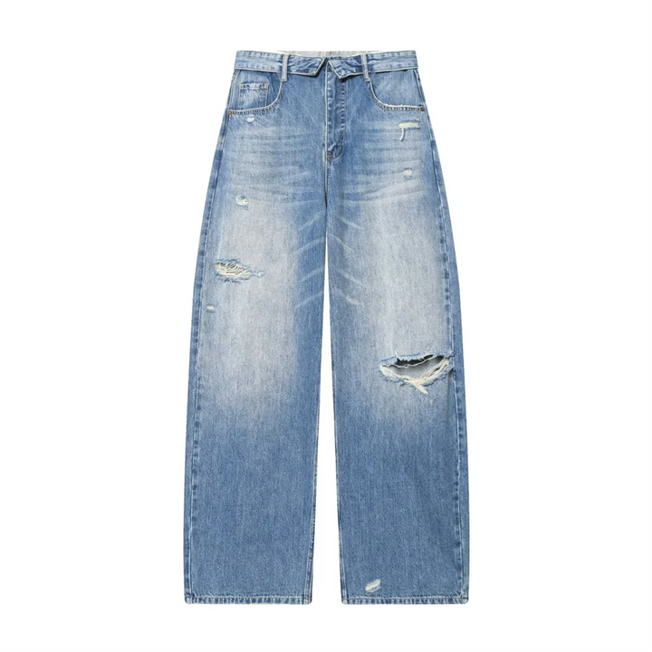 Women's High-Waisted Jeans with Wide Legs and Distressed Details | Baggy Fit