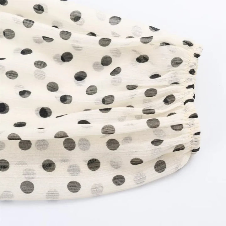 Women's Polka Dot Blouse High Collar Long Sleeve Loose Fit Blouse | Polka Dots